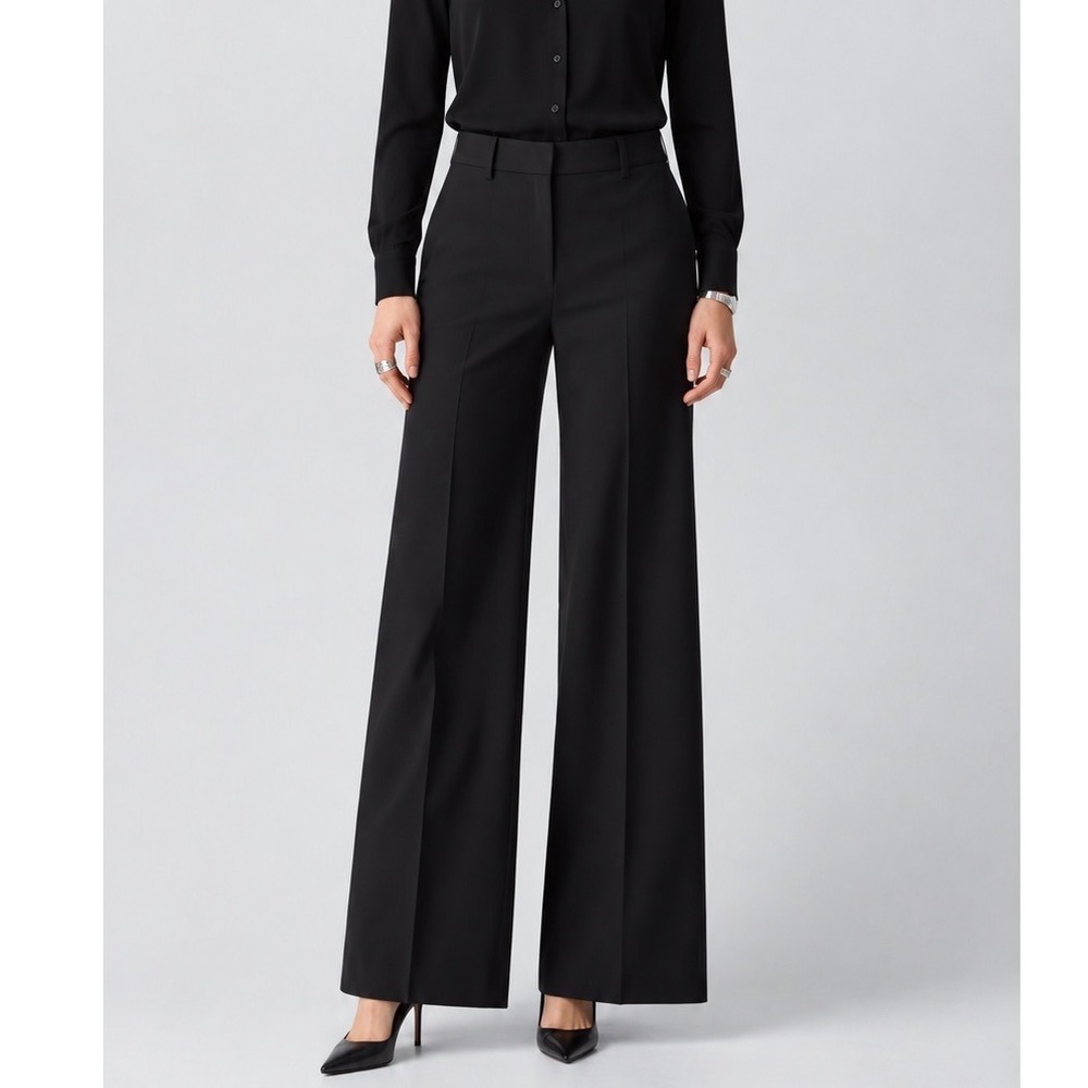 Theory Fluid Flare Pant Women's Size 4 Black Wool Tailored Wide Leg Office New